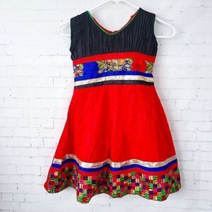 Varsha India Mart Girls Dress Size 26cm 5 / 6 Red Embroidered Lined